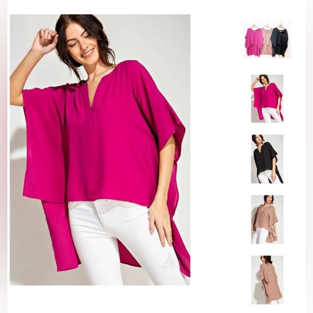 Heyson Magenta V Neck High Low Top L | Boho Chic Textured Flowy